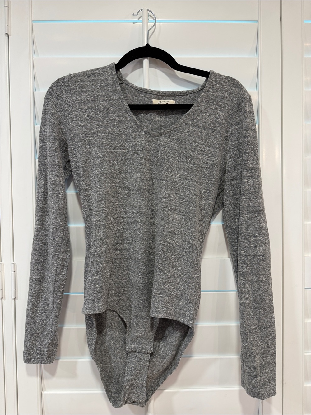 Madewell Gray V-Neck Long-Sleeve Heathered Bodysuit